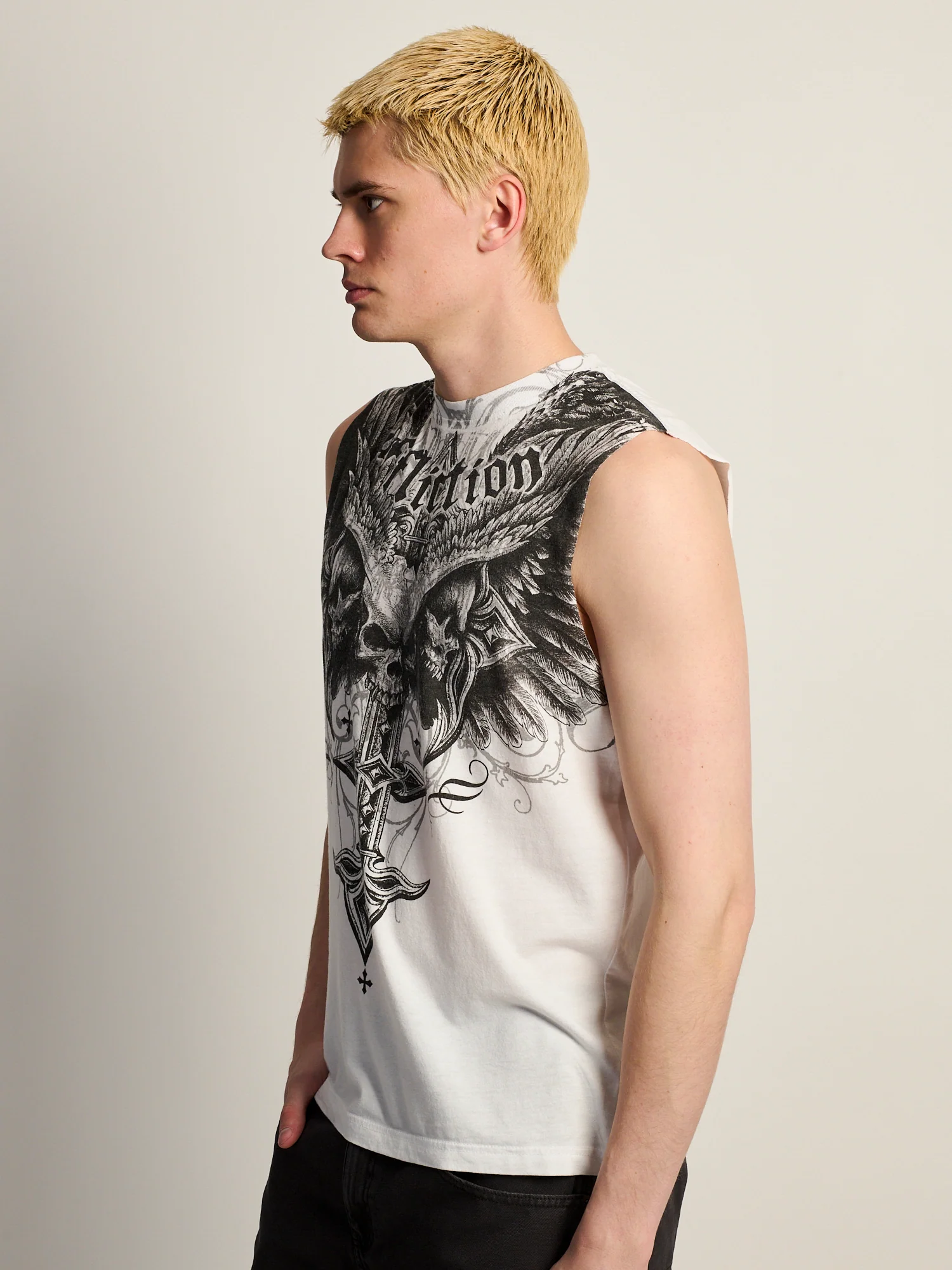 AFFLICTION DEATH EYES MUSCLE TANK -BLANC - Image 3