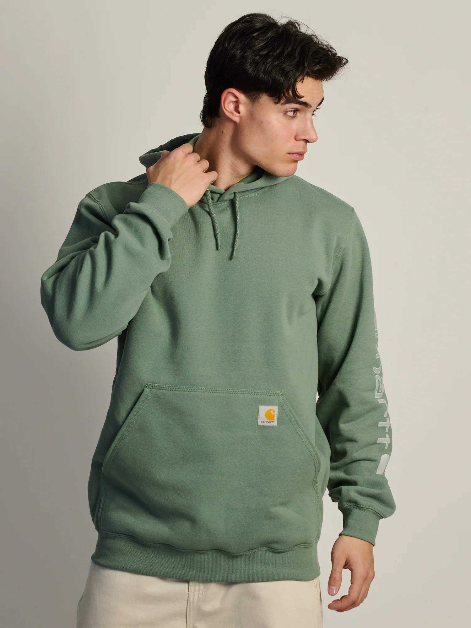 CARHARTT LOGO SLEEVE PULL OVER HOODIE - GREEN FOG - Image 3