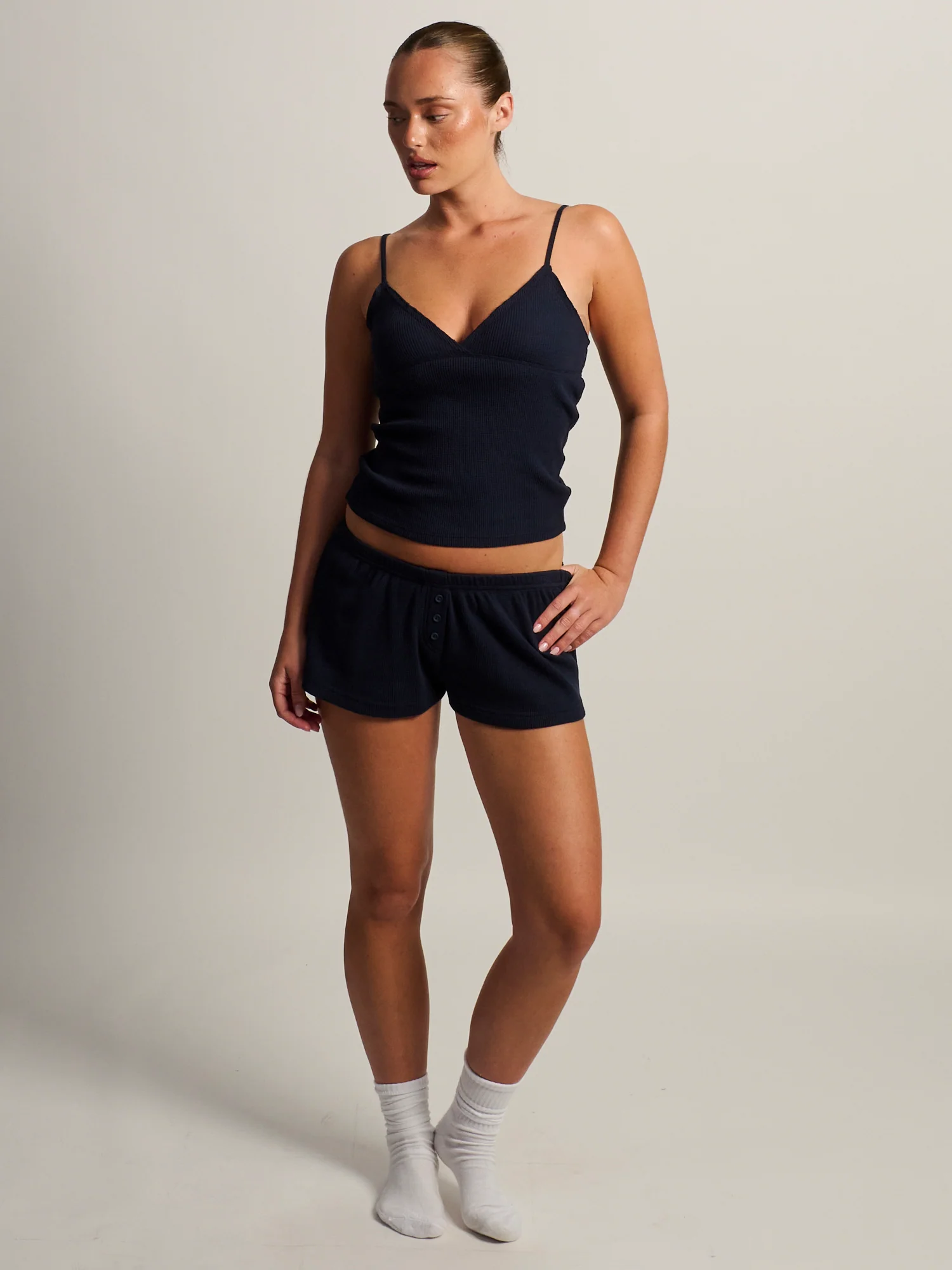 HARLOW ALLIE WAFFLE SHORT - NAVY - Image 2