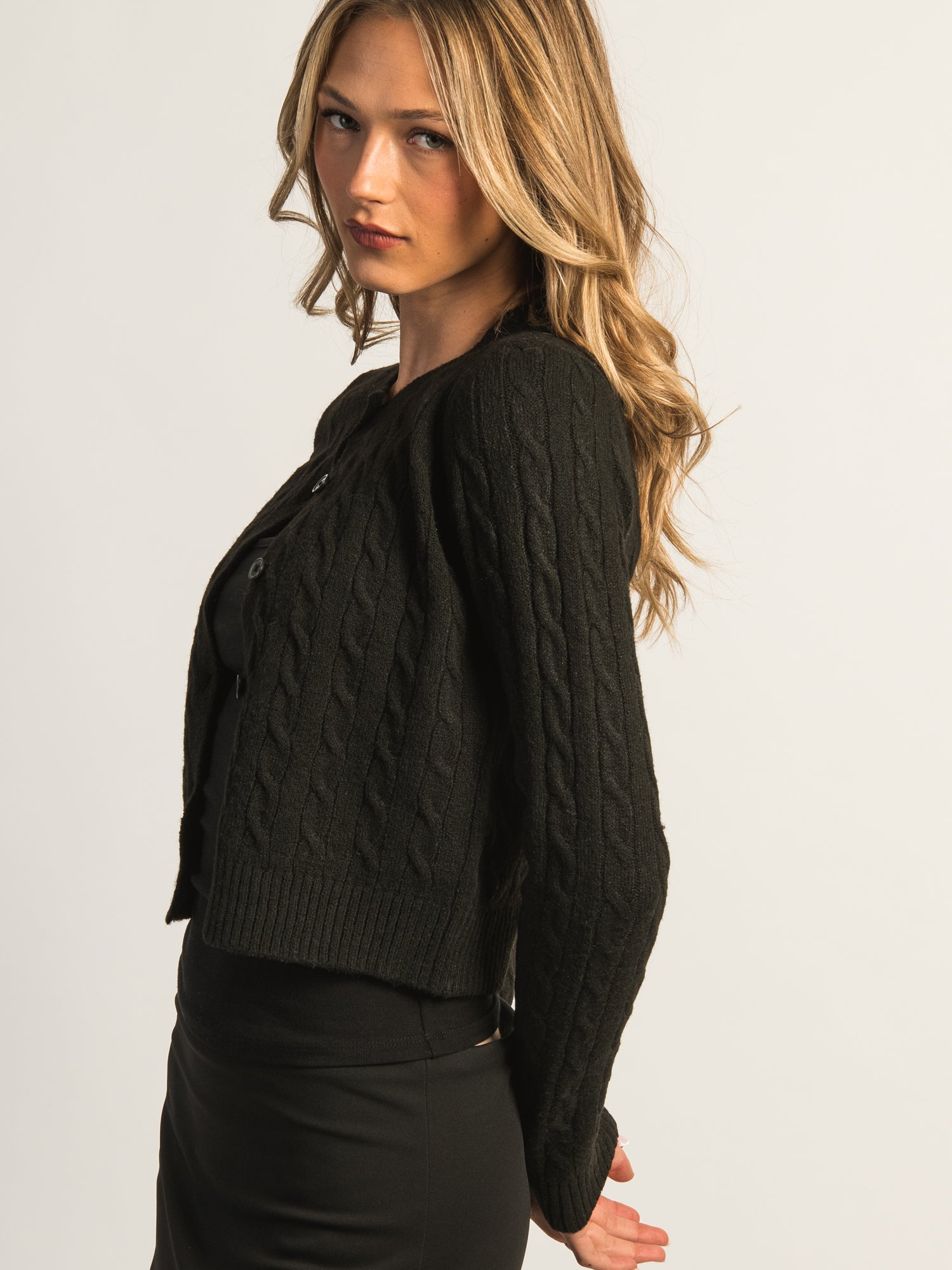 HARLOW COLLINS KNIT CARDIGAN - BLACK - Image 5