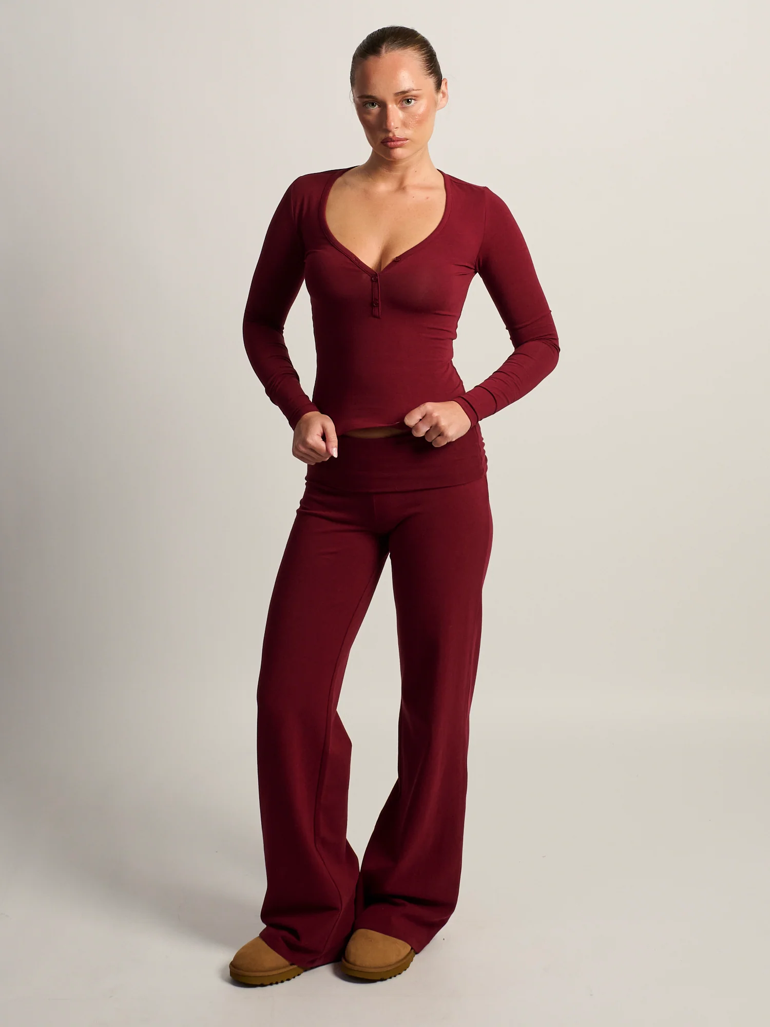 HARLOW GIA HENLEY LONG SLEEVE - BURGANDY - Image 2