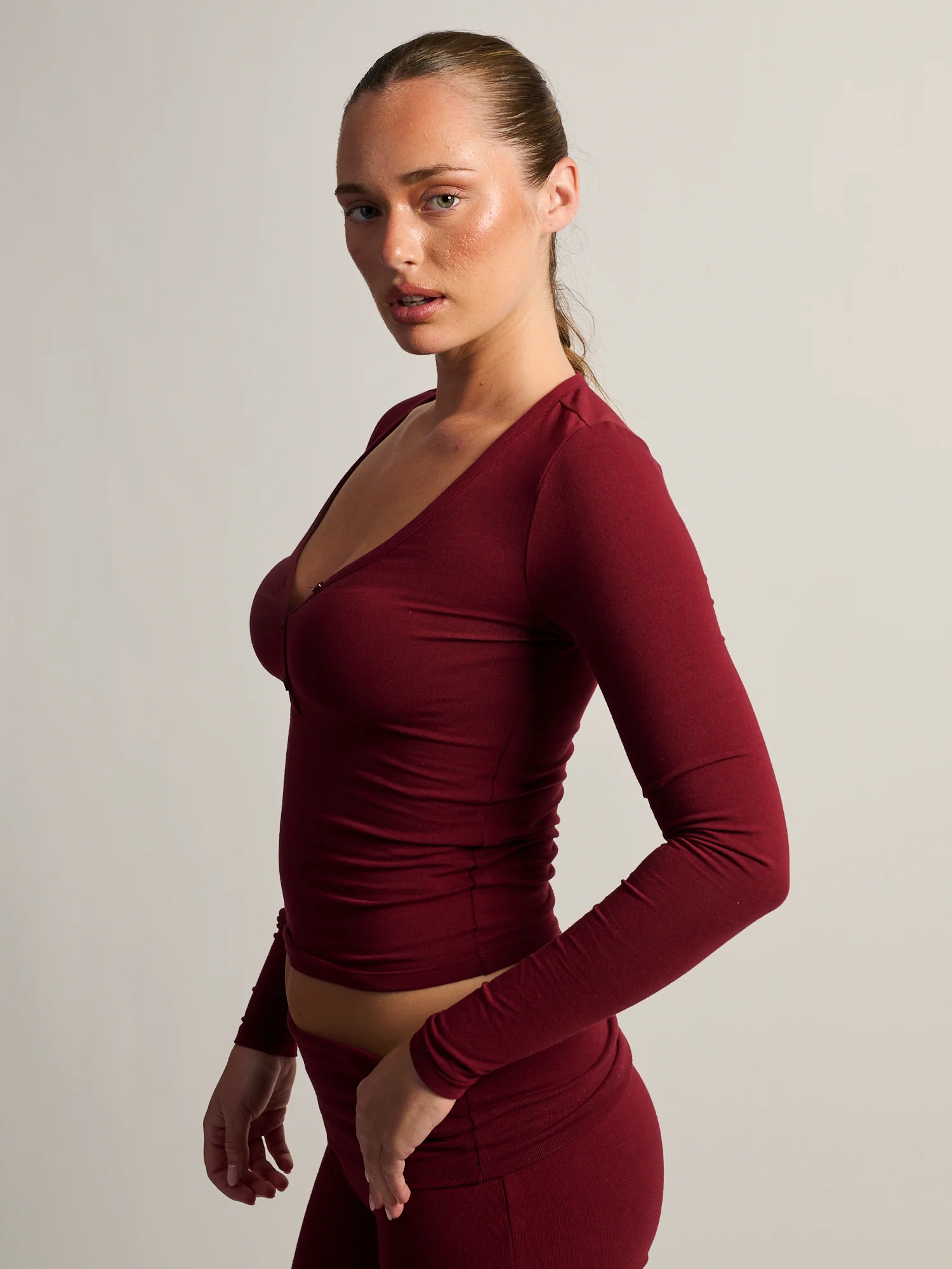 HARLOW GIA HENLEY LONG SLEEVE - BURGANDY - Image 3