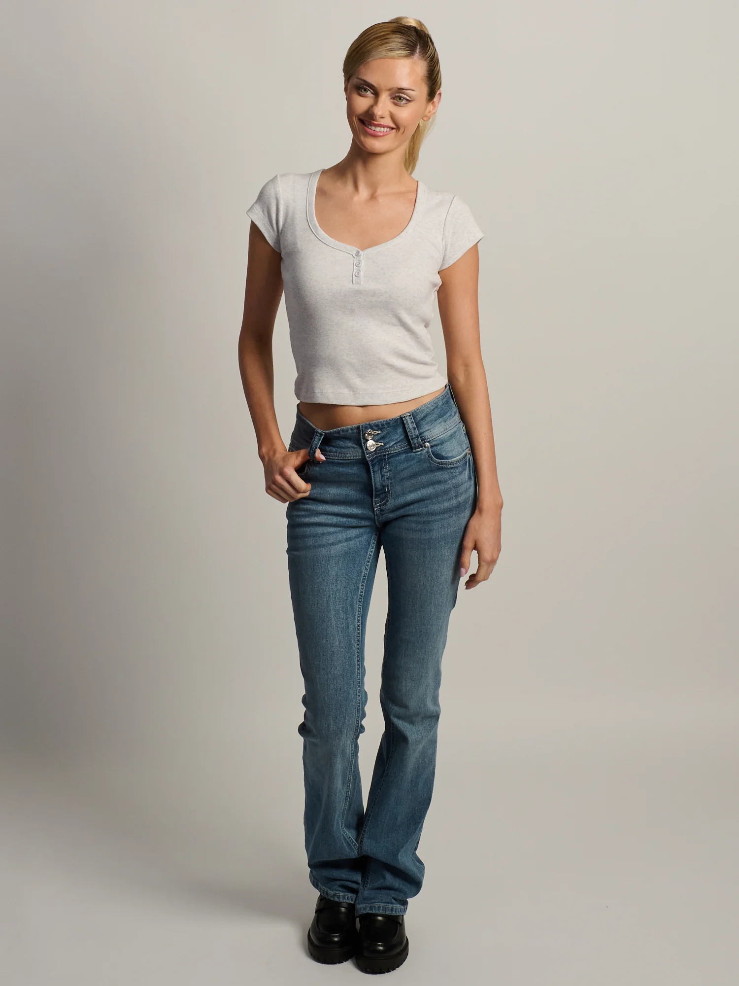 HARLOW IRIS HENLEY TEE - MELANGE - Image 2