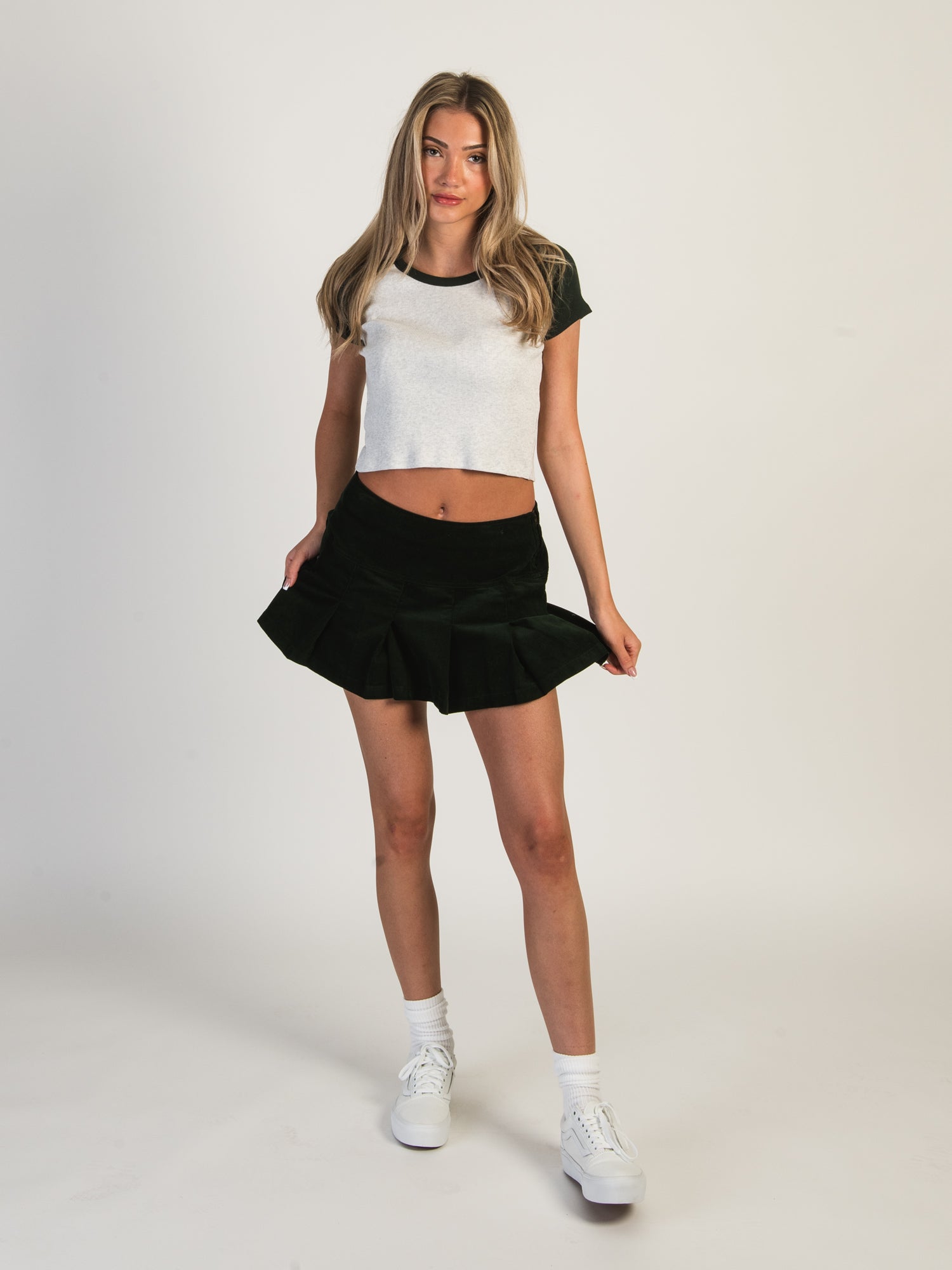HARLOW PLEATED CORD SKIRT - FOREST - CLEARANCE - Image 2