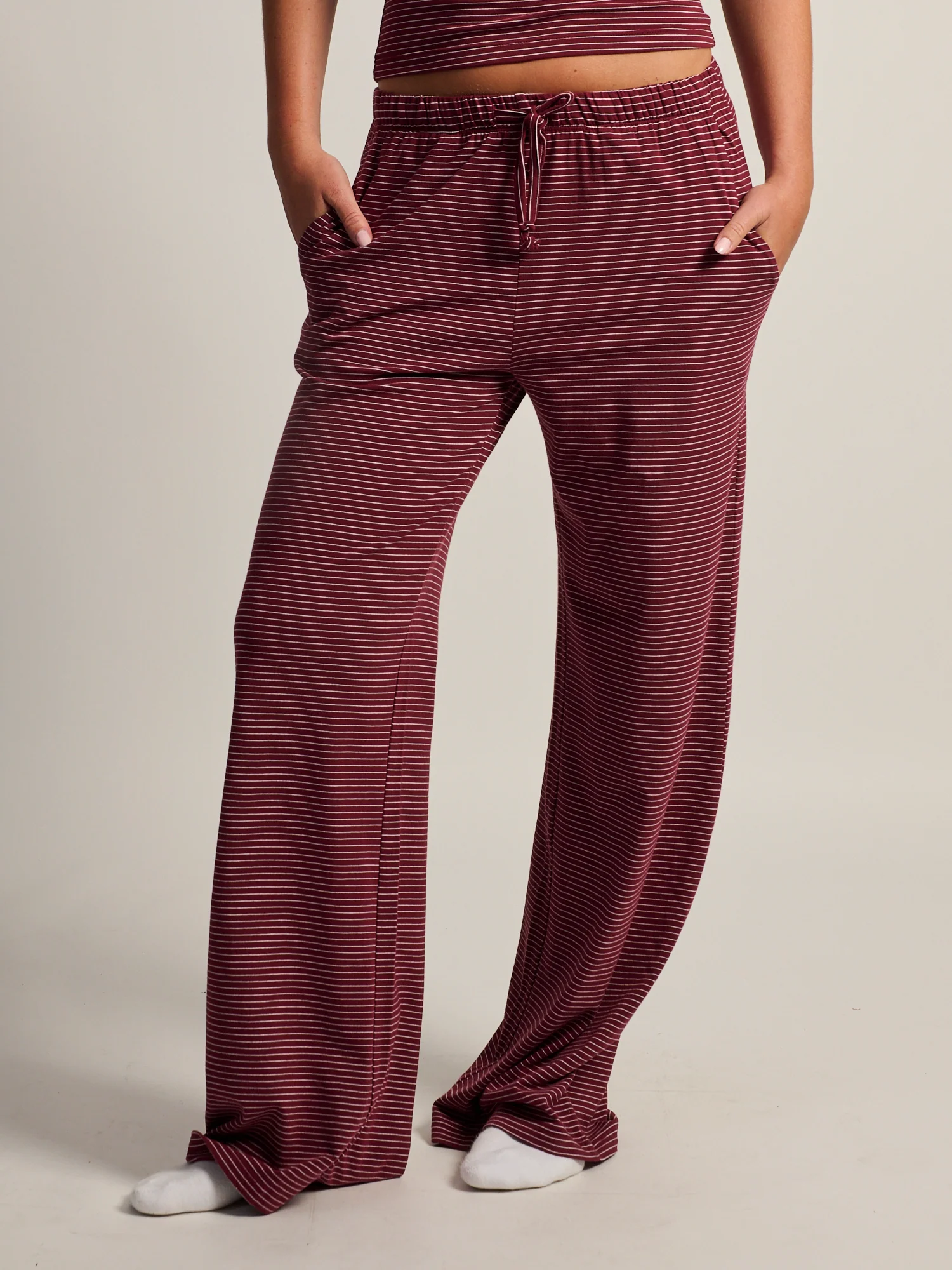 HARLOW SUNNI STRIPE JERSEY PANT - BURGUNDY