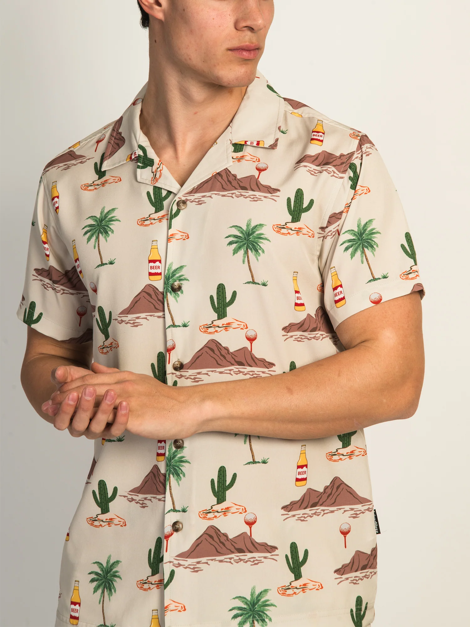 ISLAND HAZE SCOTTSDALE SHORT SLEEVE WOVEN SHIRT - TAUPE - Image 3