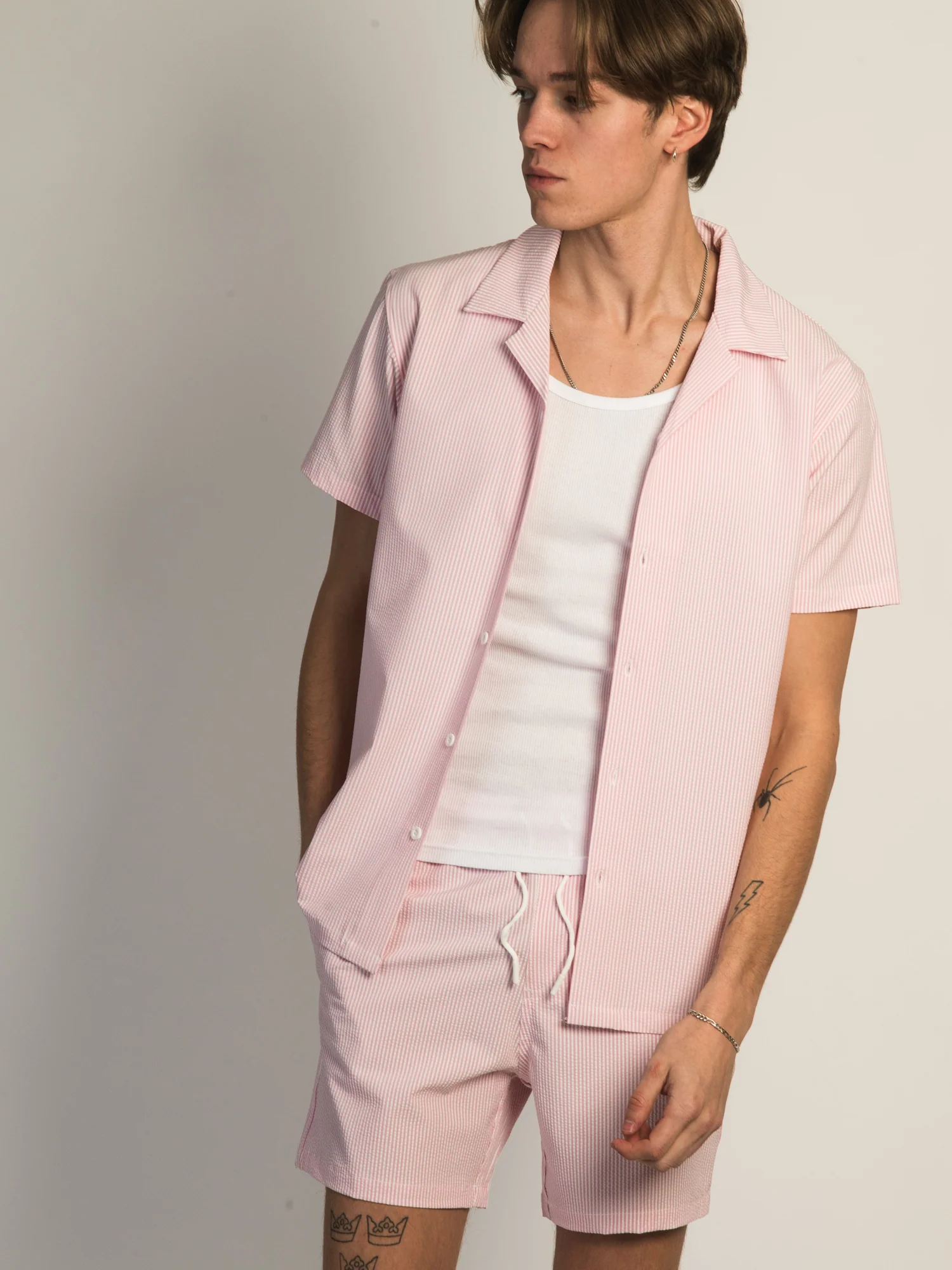 ISLAND HAZE SEERSUCKER SHORT SLEEVE WOVEN - LIGHT ROSE - Image 4