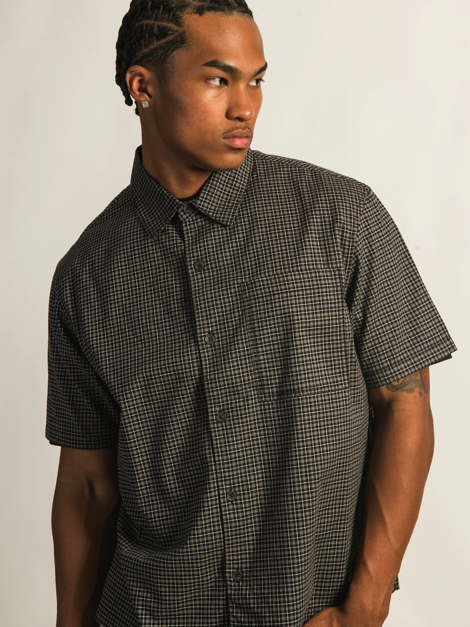 KOLBY BOXY PLAID SHIRT - BLACK - Image 4