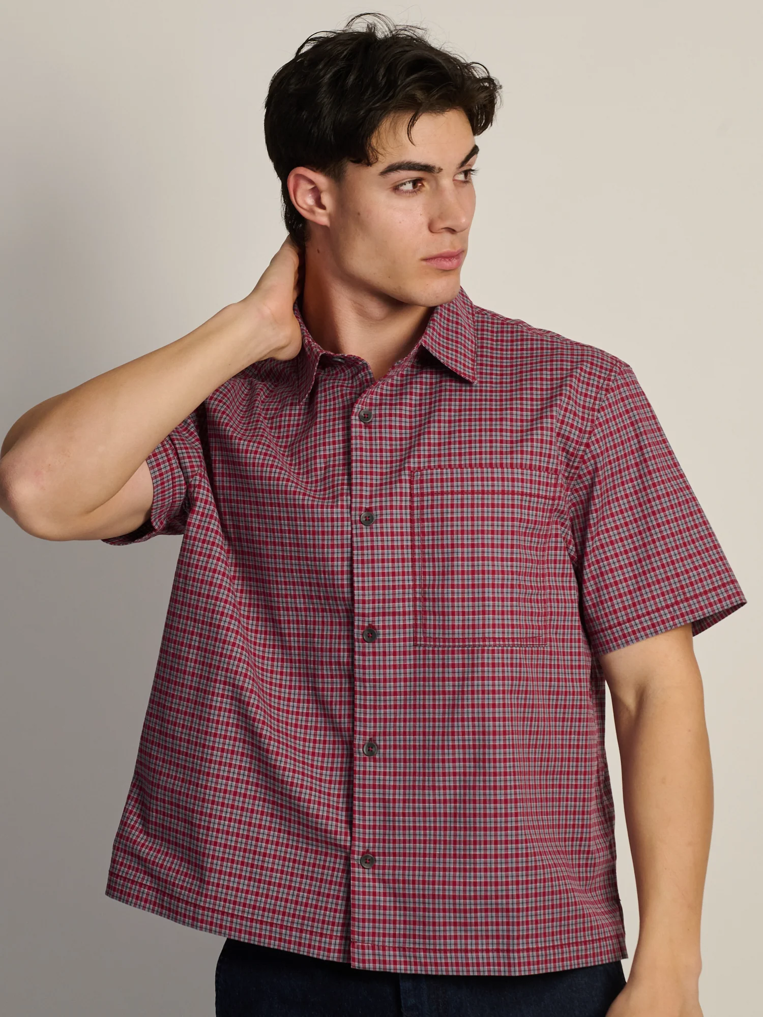 KOLBY BOXY PLAID SHIRT - BURGUNDY - Image 2