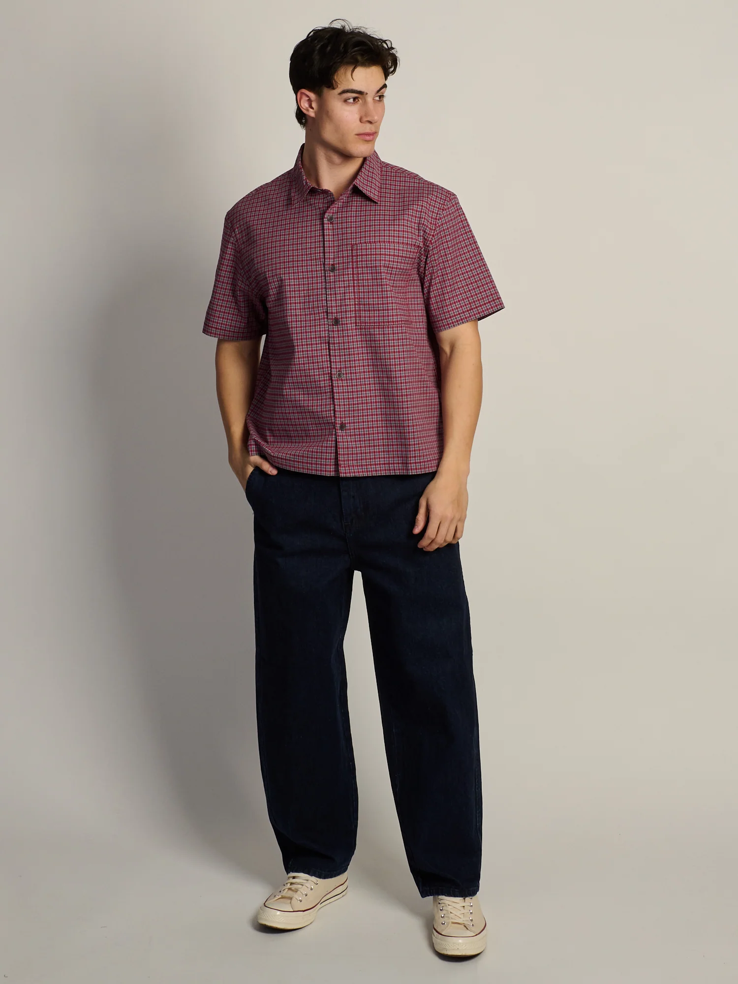 KOLBY BOXY PLAID SHIRT - BURGUNDY - Image 3