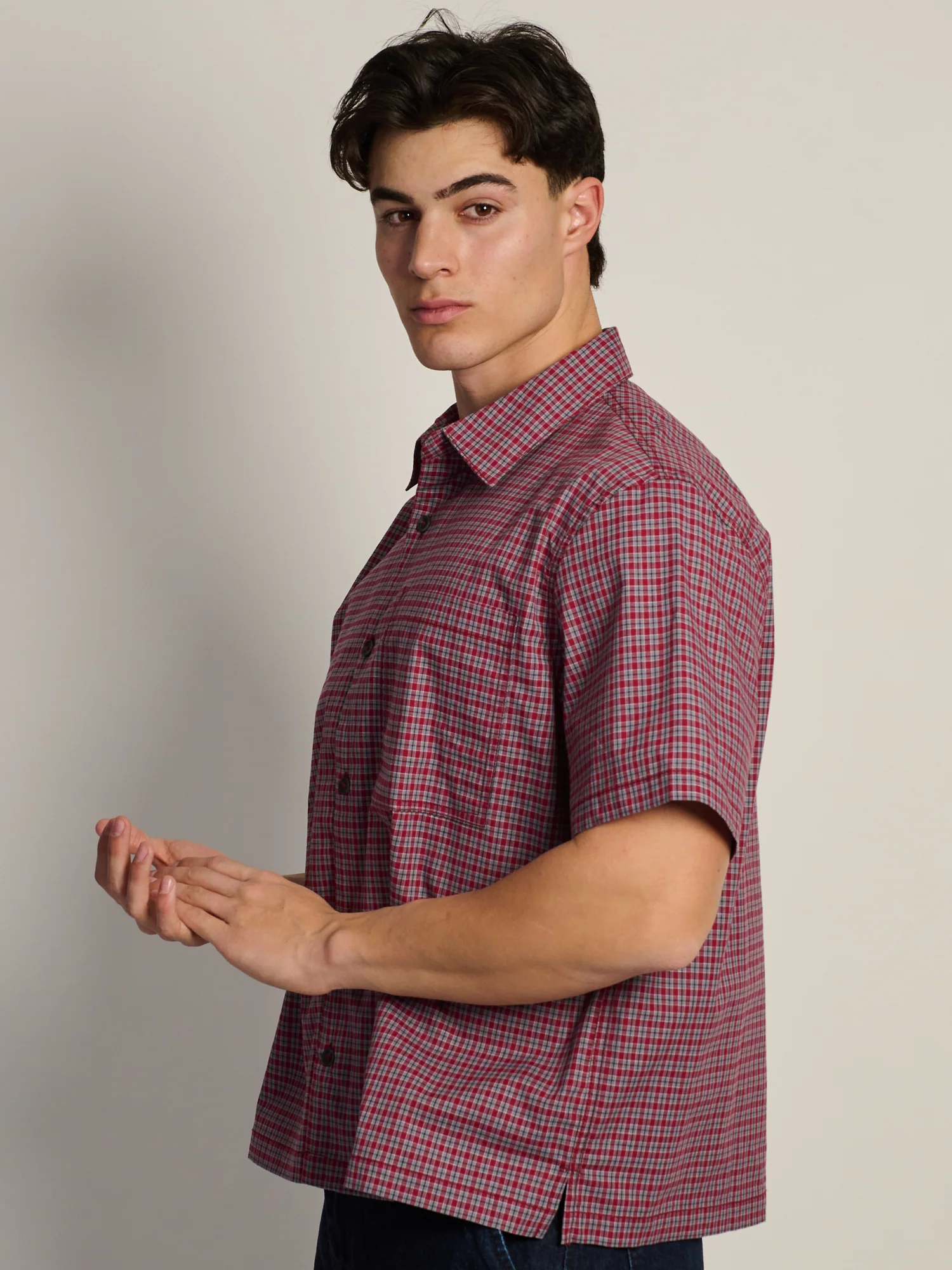 KOLBY BOXY PLAID SHIRT - BURGUNDY - Image 4