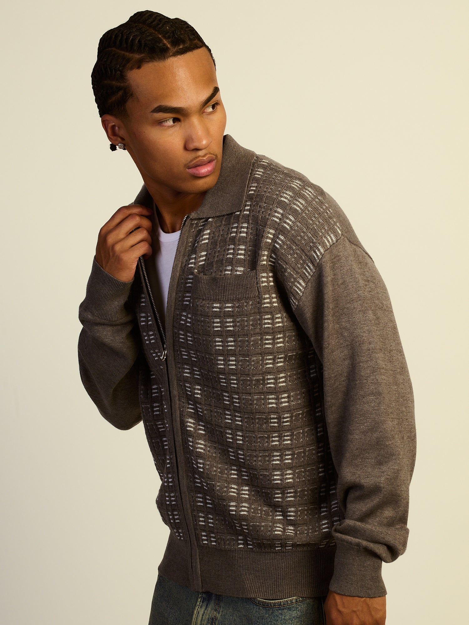 KOLBY COLLARED ZIP UP - CHARCOAL - Image 4