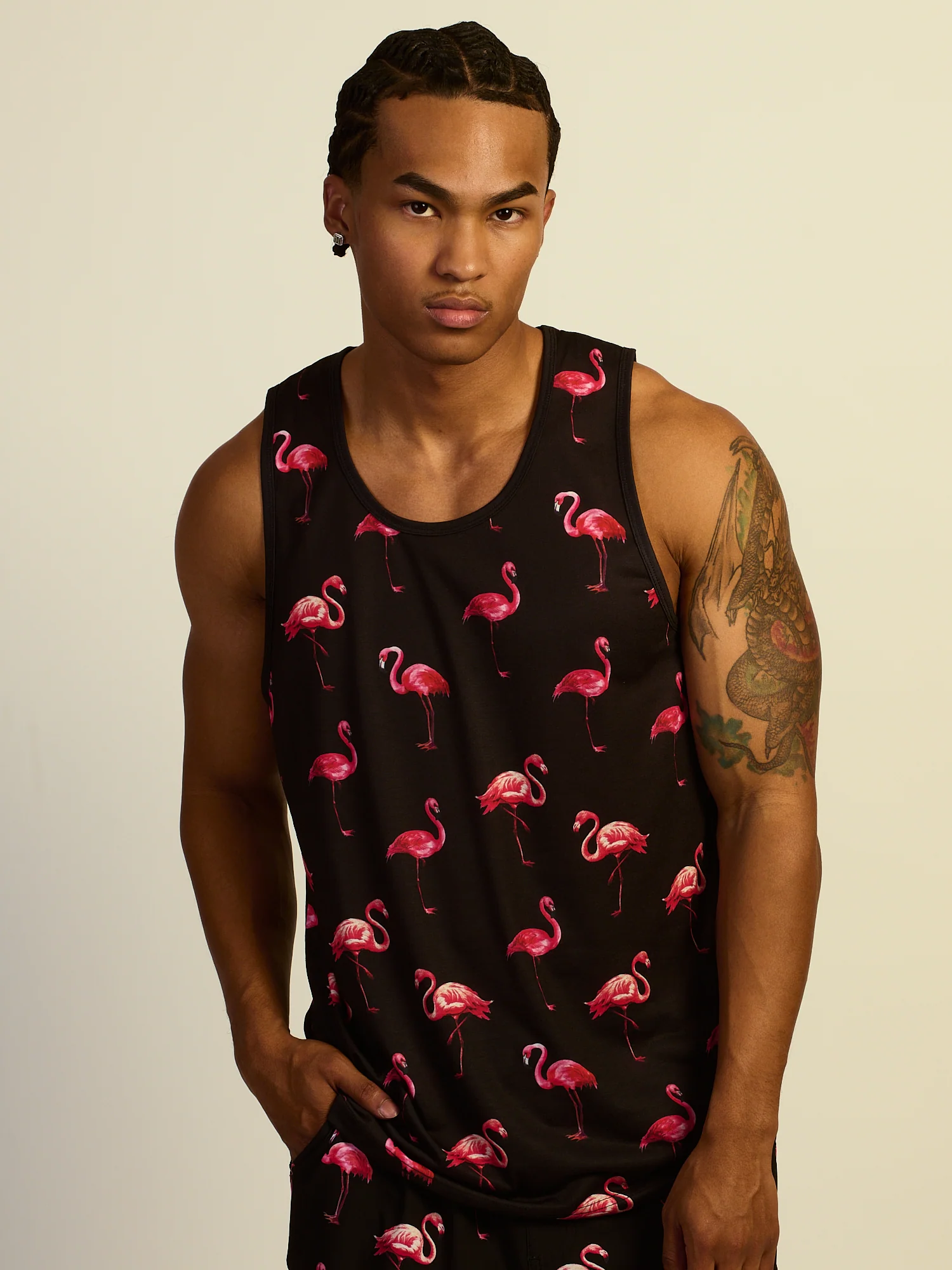 KOLBY SWIM FLAMINGO TANK TOP - BLACK