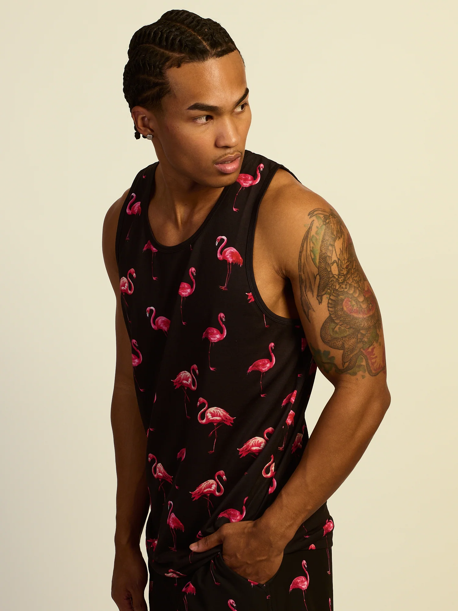 KOLBY SWIM FLAMINGO TANK TOP - BLACK - Image 3