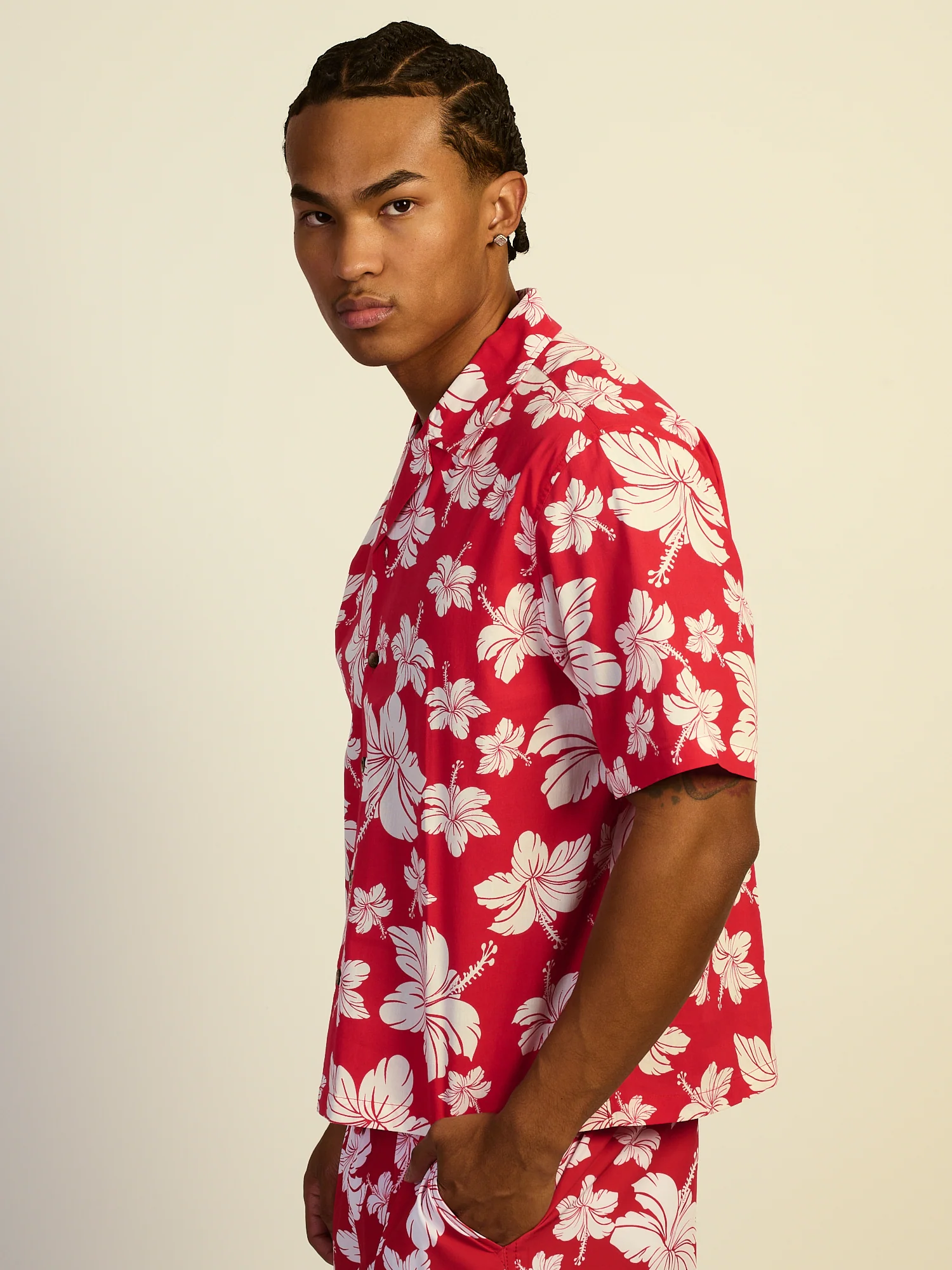 KOLBY SWIM HIBISCUS WOVEN SHIRT - RED - Image 3