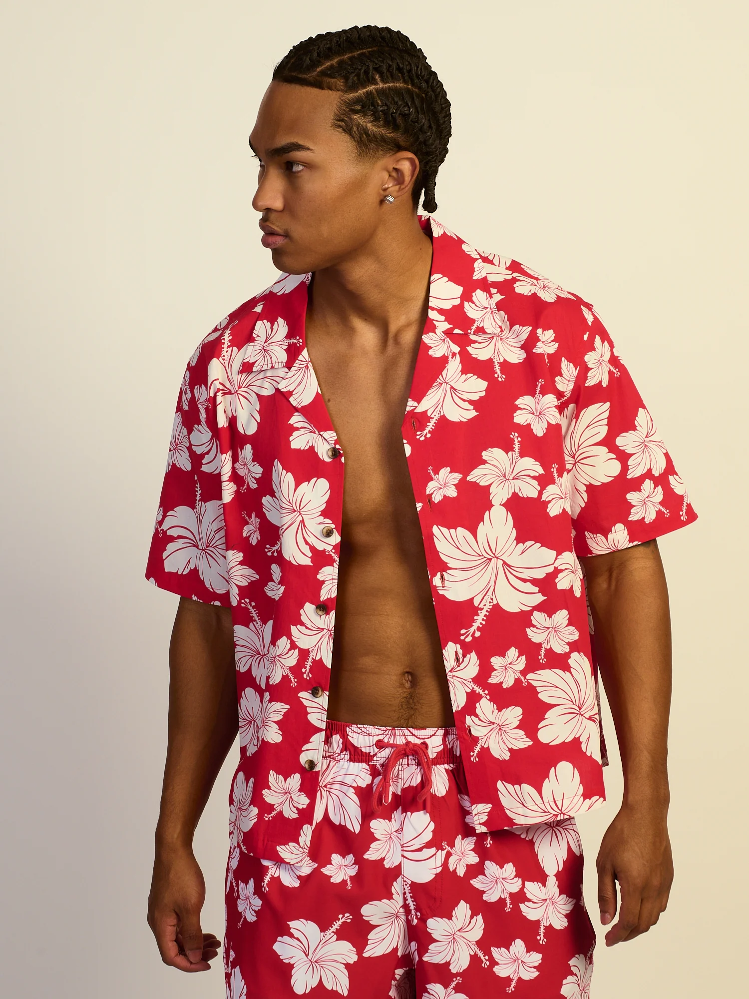 KOLBY SWIM HIBISCUS WOVEN SHIRT - RED - Image 5