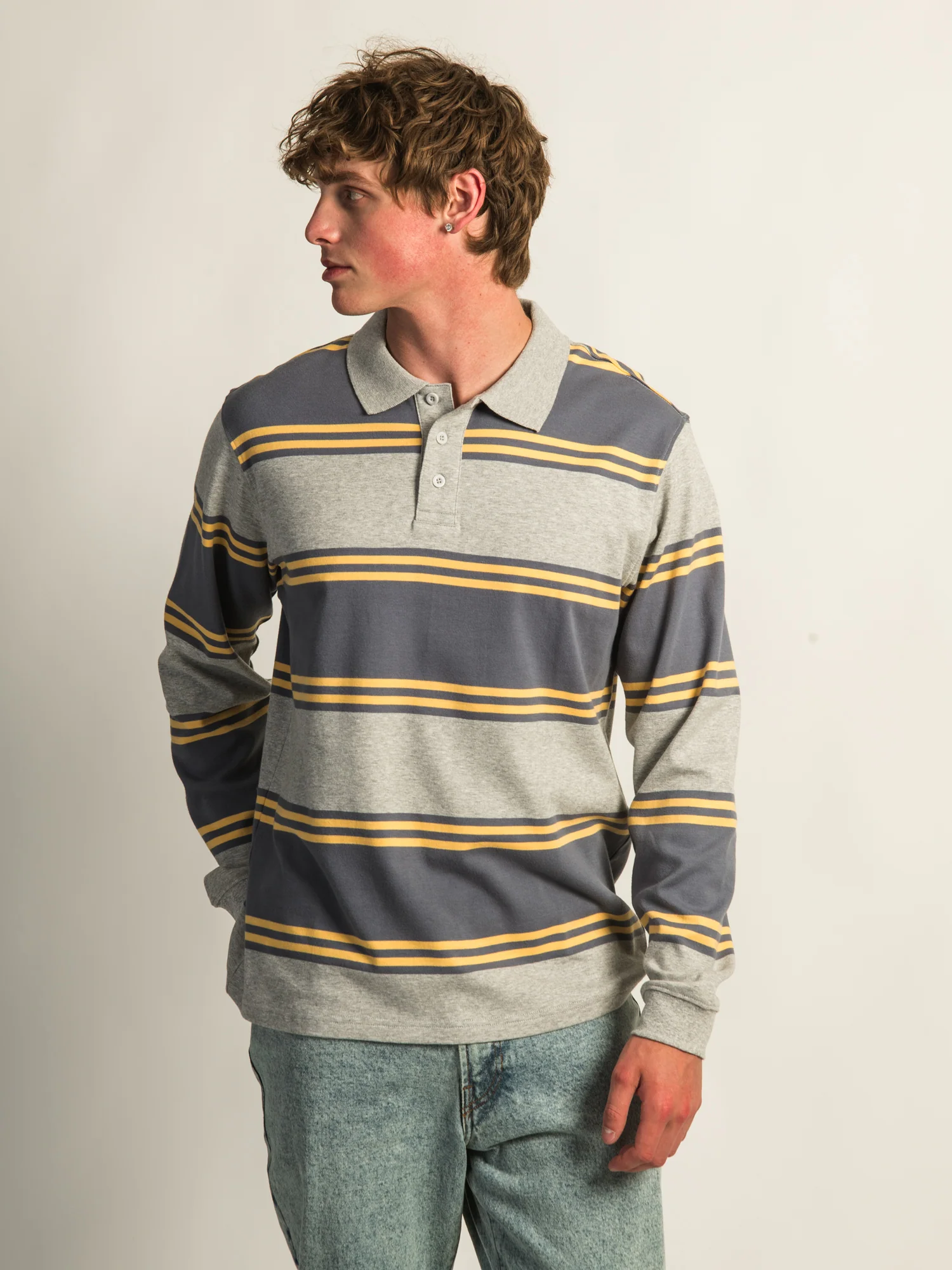 KOLBY LONG SLEEVE RUGBY SHIRT - HEATHER GREY