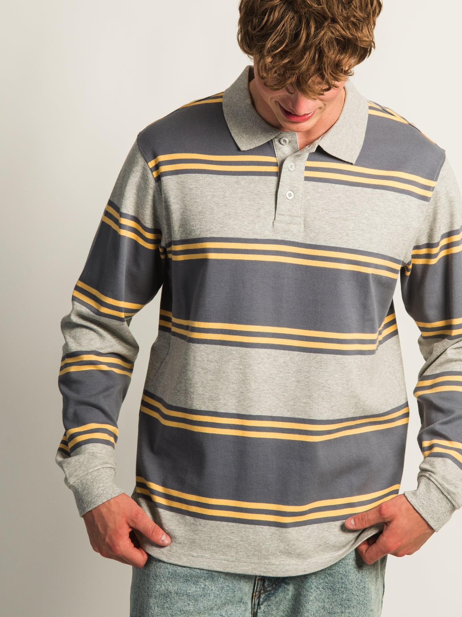 KOLBY LONG SLEEVE RUGBY SHIRT - HEATHER GREY - Image 3