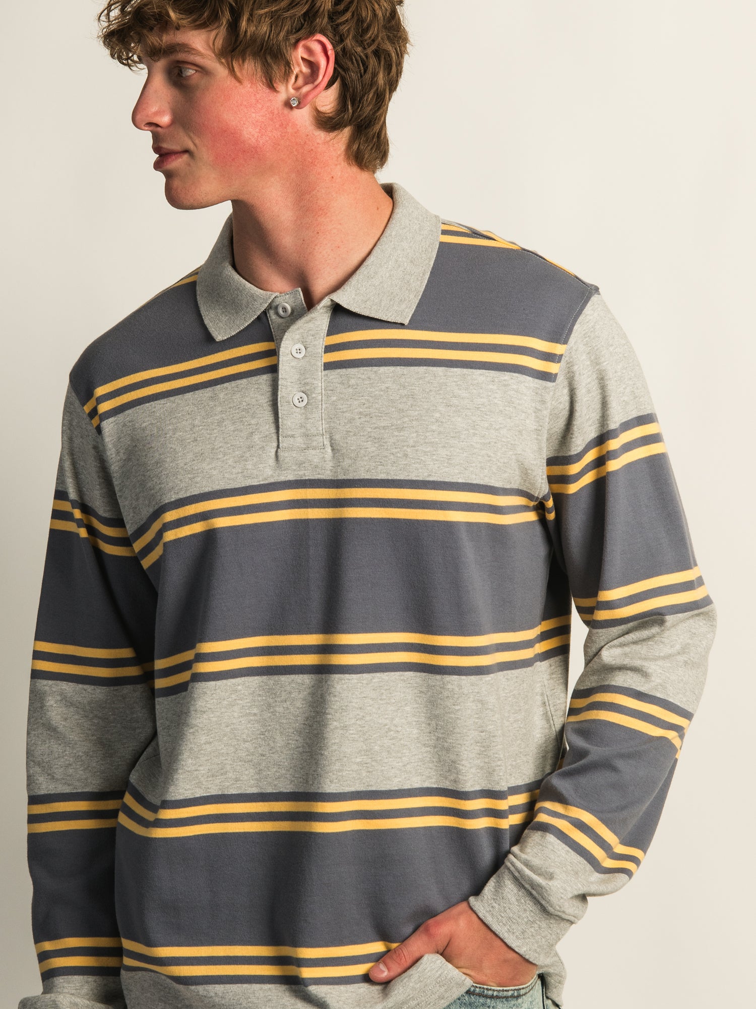 KOLBY LONG SLEEVE RUGBY SHIRT - HEATHER GREY - Image 4