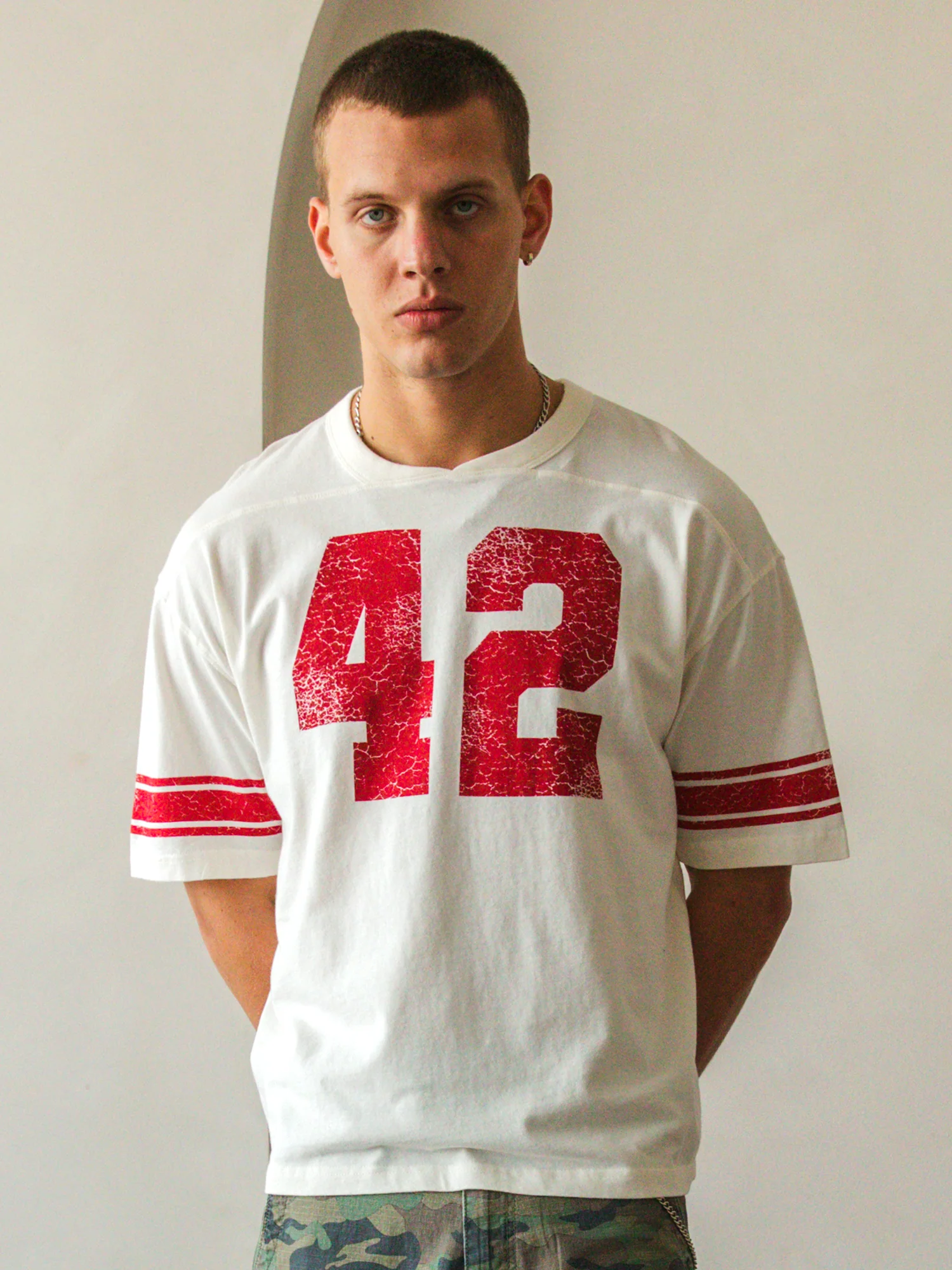 KOLBY LOOSE FIT FOOTBALL TEE - WHITE