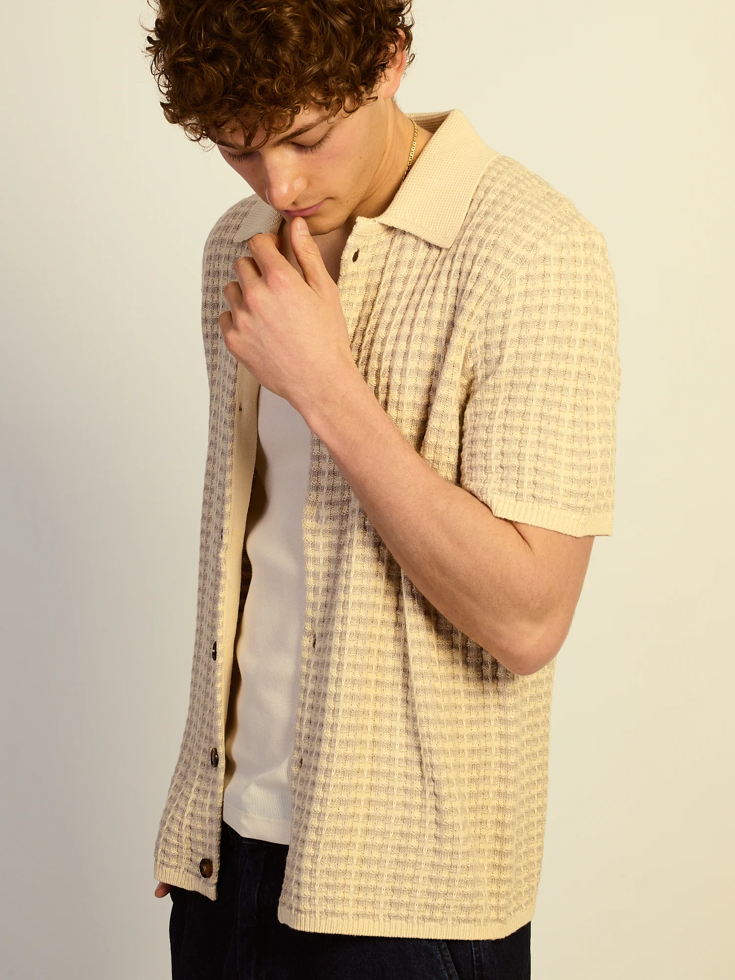 KOLBY RELAXED FIT KNIT BUTTON UP - IRON - Image 3