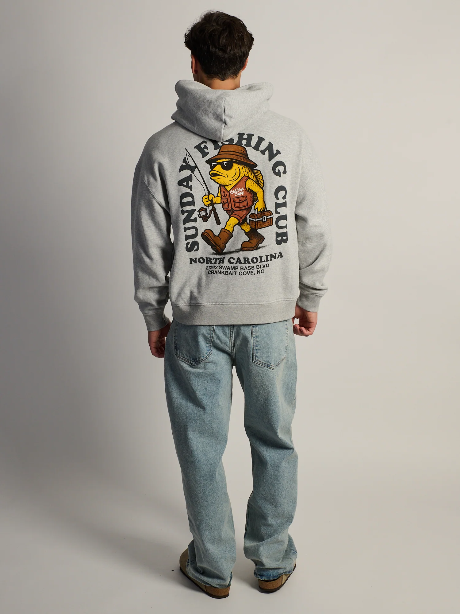 SUNDAY FISHING RELAXED FIT HOODIE - HEATHER GREY - Image 2