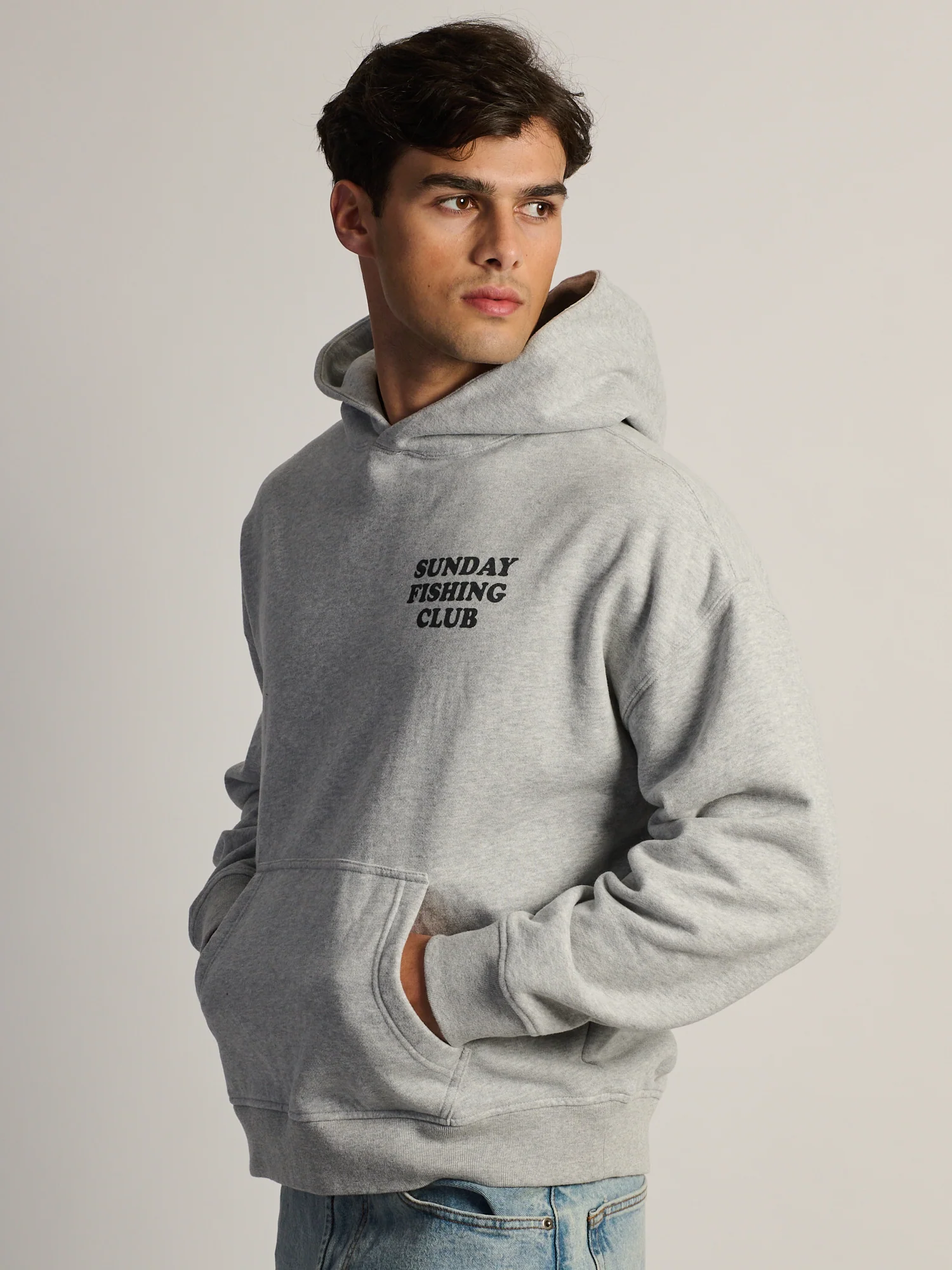 SUNDAY FISHING RELAXED FIT HOODIE - HEATHER GREY - Image 5