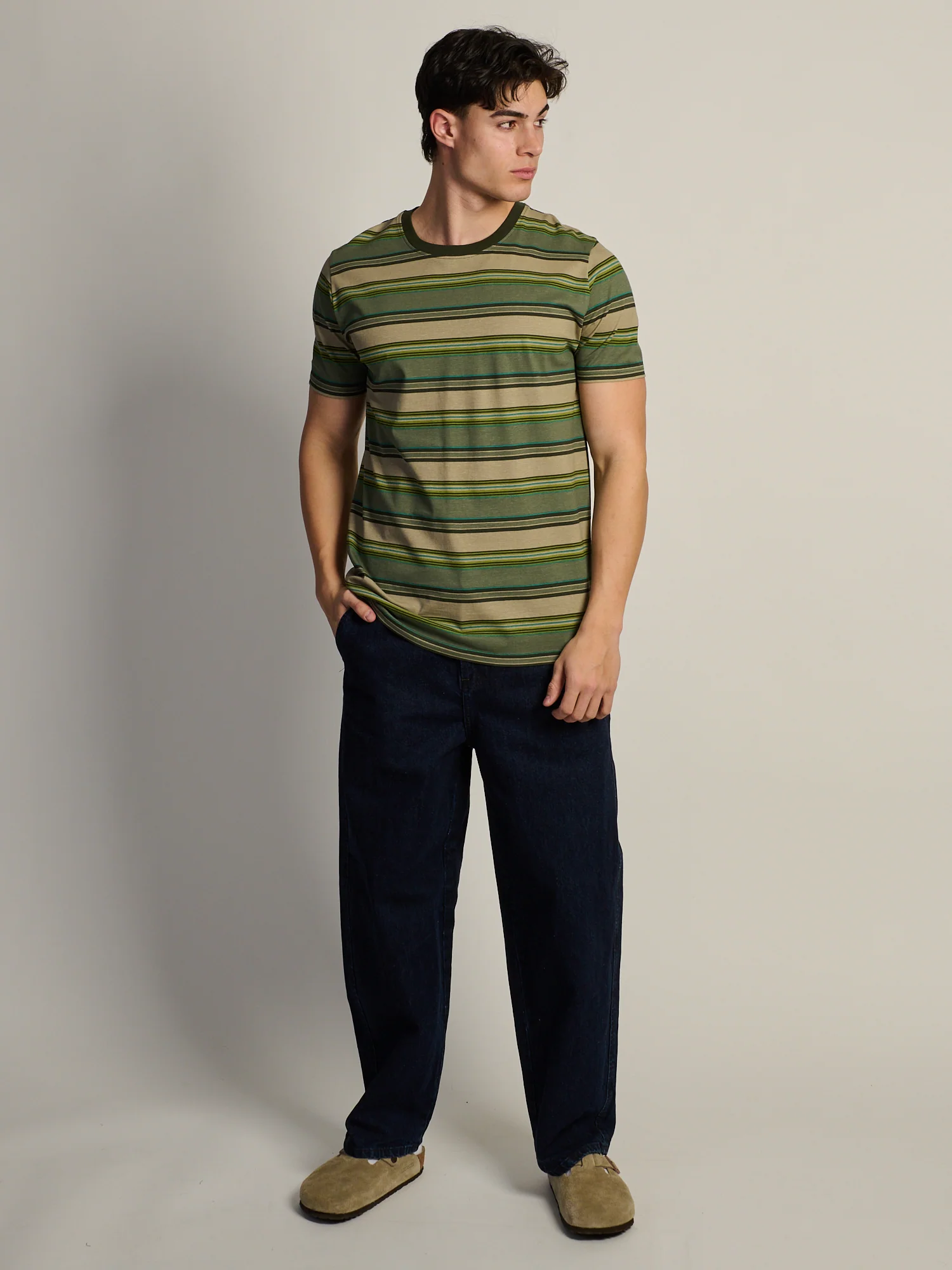 VICTOR CREWNECK TEE - GREEN STRIPE - Image 2