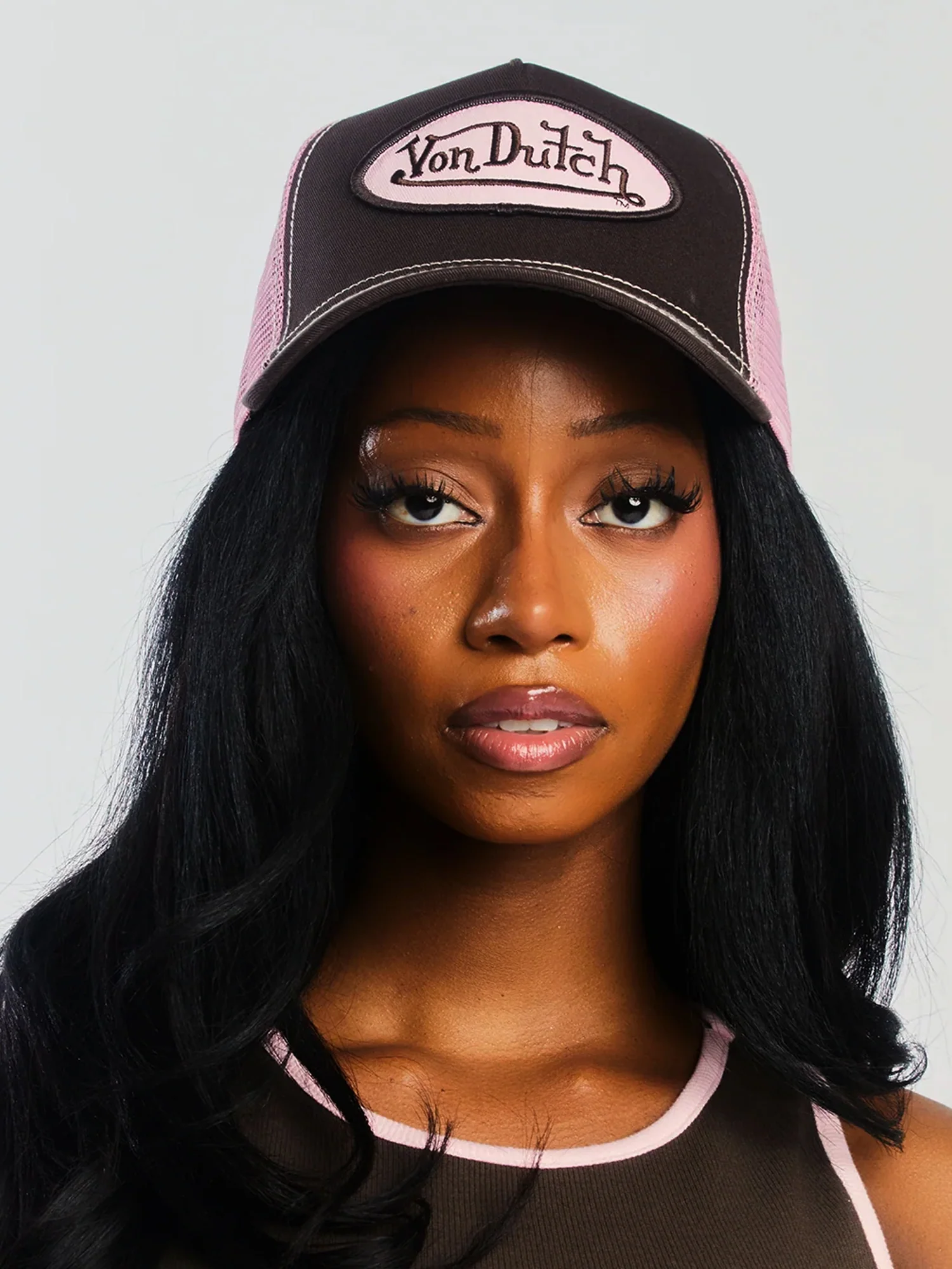 VON DUTCH STAPLE TRUCKER HAT - BLACK PINK - Image 2