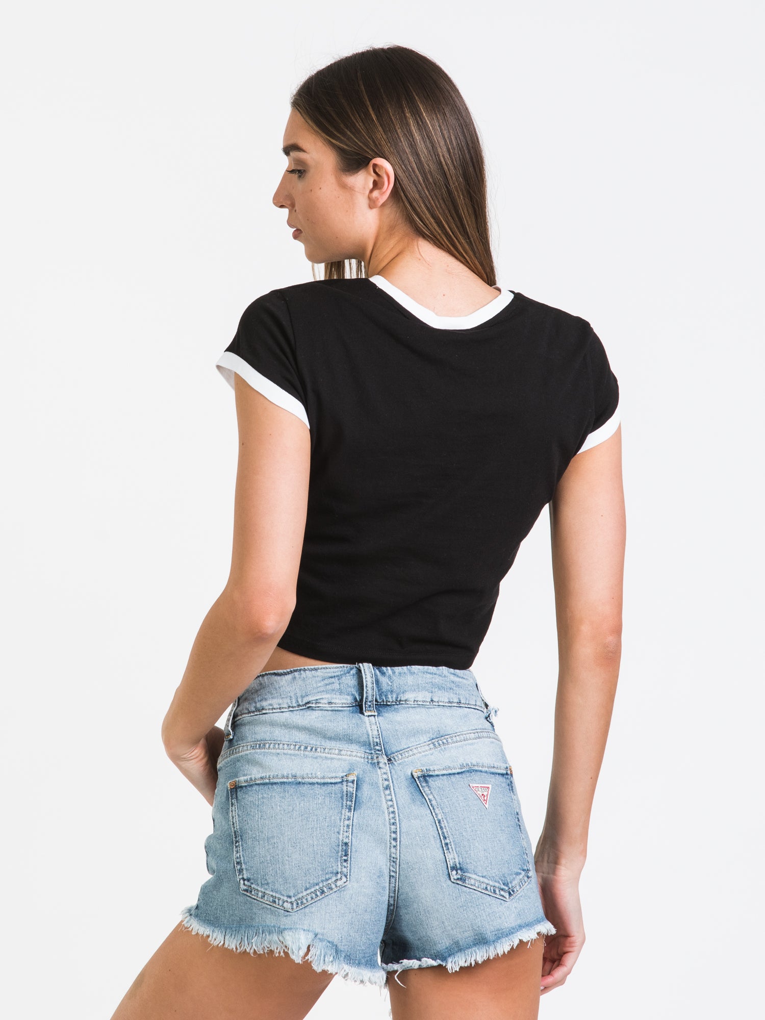 GUESS ORIGINALS CROPPED SHORT SLEEVE RINGER TEE - CLEARANCE - Image 2