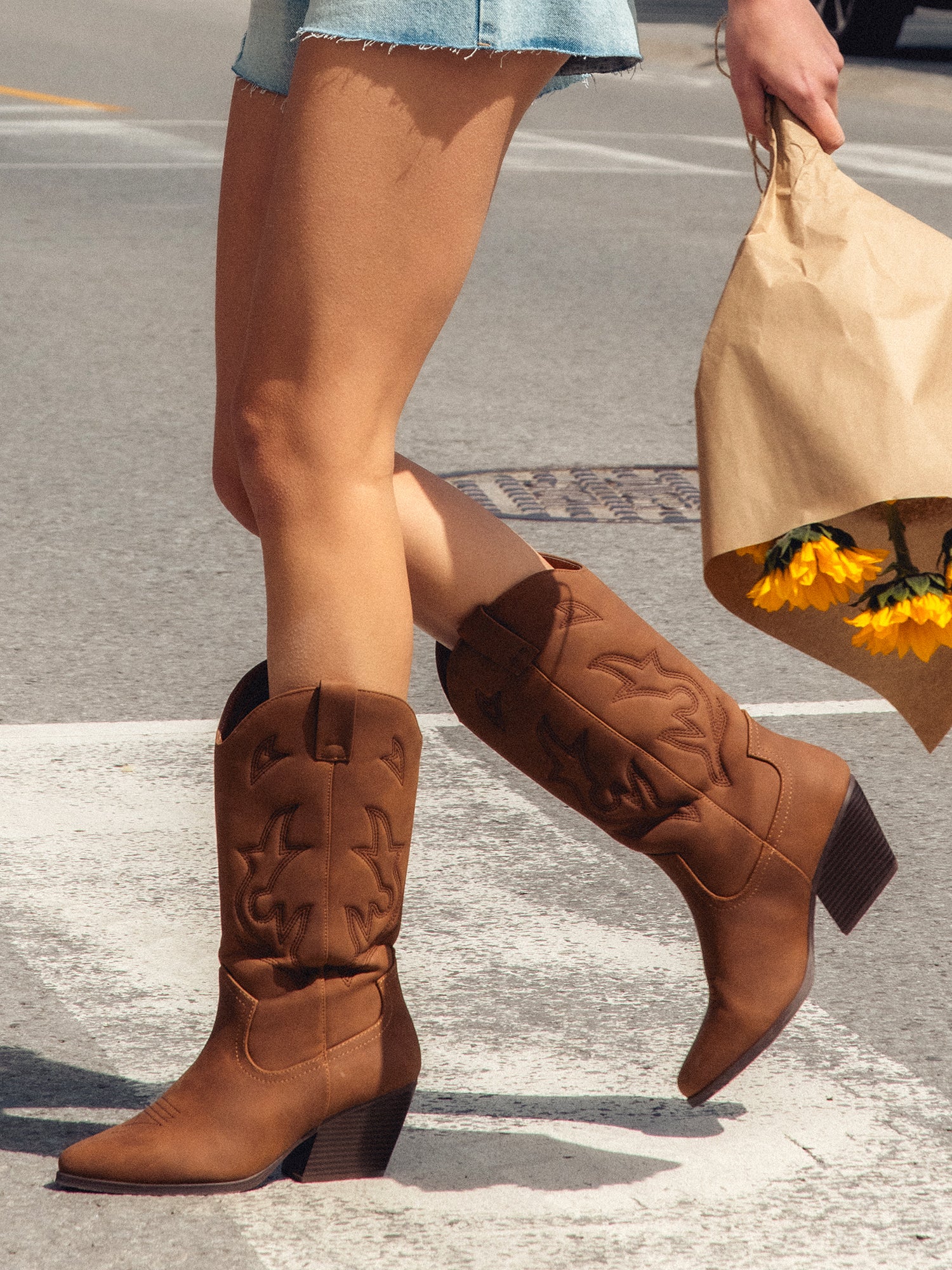 WOMENS HARLOW STASSIE COWBOY BOOTS - BROWN - Image 8
